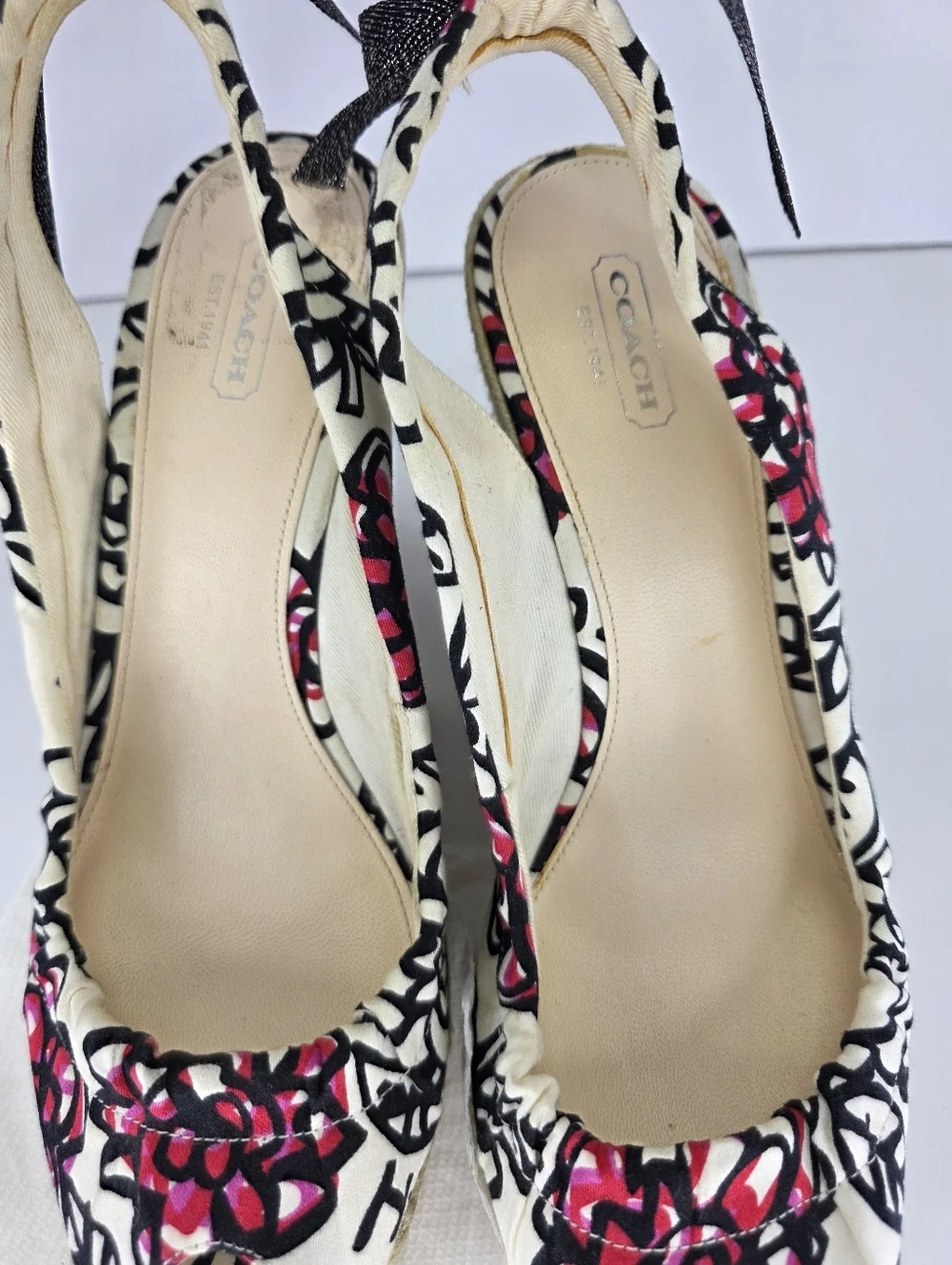 Coach Women's Maritza Wedge Espadrilles Multicolor Floral Bow Tye Back Size 9.5B